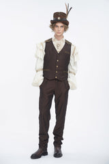 Brown Chain-Decorated Men's Gothic Accessory Gear Feather Top Hat - Product - 8