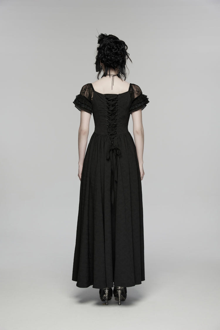 Black Off Shoulder Short Puff Sleeves Ruffled Hanayome Embroidered Lace Women's Gothic Elegant Gorgeous Dress - Product - 4