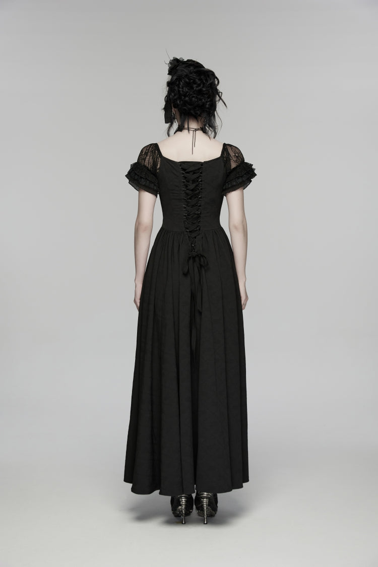 Black Off Shoulder Short Puff Sleeves Ruffled Hanayome Embroidered Lace Women's Gothic Elegant Gorgeous Dress - Product - 4