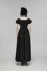 Black Off Shoulder Short Puff Sleeves Ruffled Hanayome Embroidered Lace Women's Gothic Elegant Gorgeous Dress - Product - 4