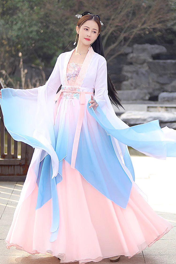 Multi-Color High Waisted Embroidery Women's Sweet Hanfu Dress - Product - 3