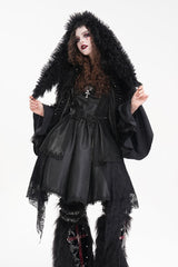 Black Long Sleeves Lace Hooded Zipper Chain Women's Gothic Jacket - Product - 11