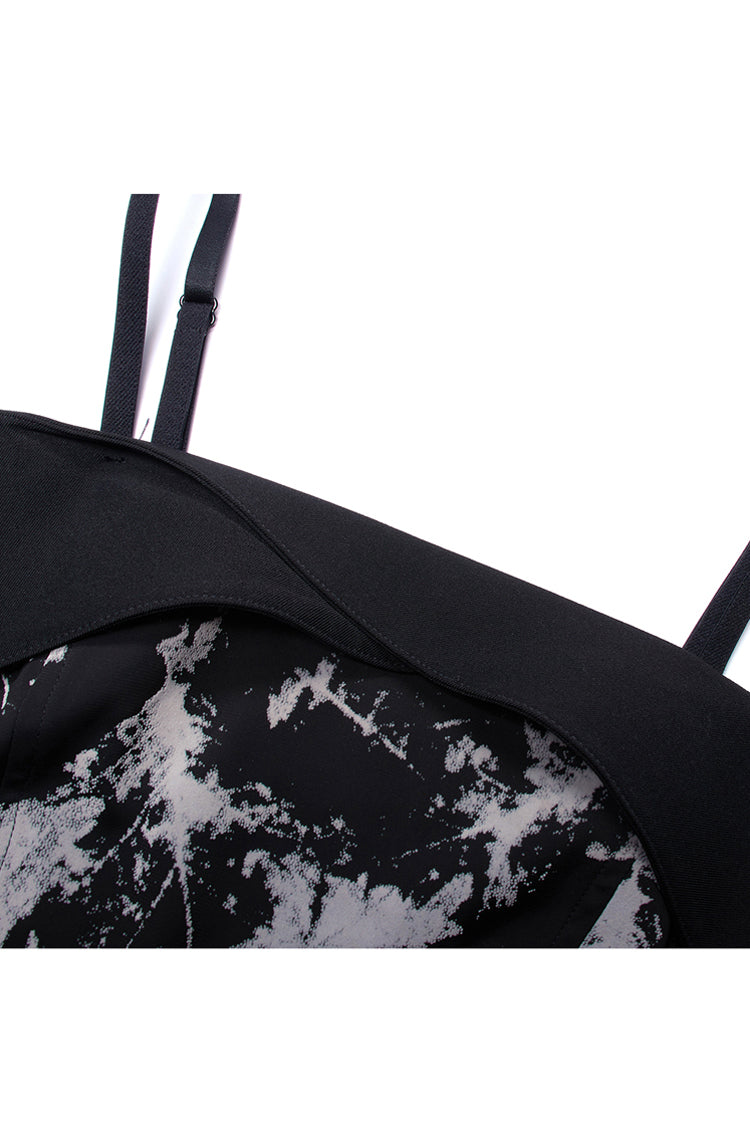 Black Folding Collar A-Shape Print Women's Punk Slip Dress - Product - 9
