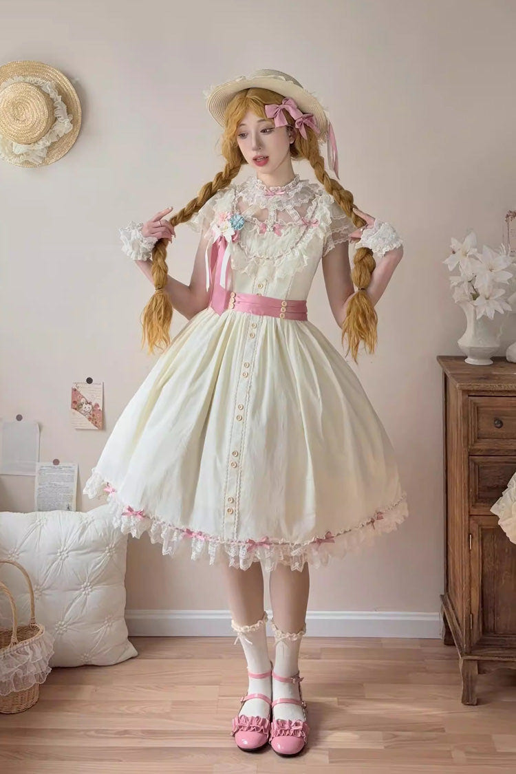 Yellow [Sakura’s Spring Resonance] Sleeveless Ruffled Bow Sweet Lolita Jsk Dress (Short Version) - Yellow - 1