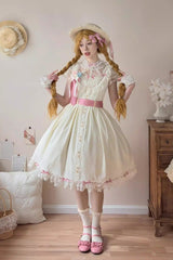 Yellow [Sakura’s Spring Resonance] Sleeveless Ruffled Bow Sweet Lolita Jsk Dress (Short Version) - Yellow - 1