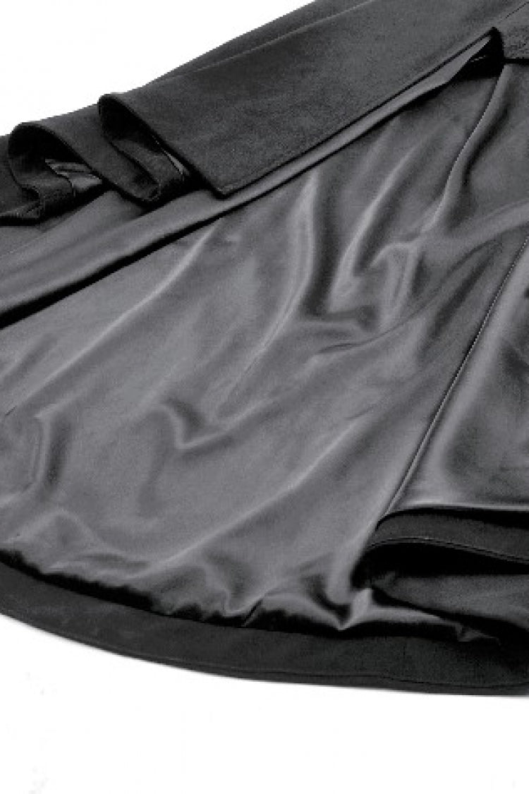 Black Lapel Collar Long Sleeves Lace-Up Irregular Bouble-breasted Buckle-up Women's Gothic Coat - Product - 18