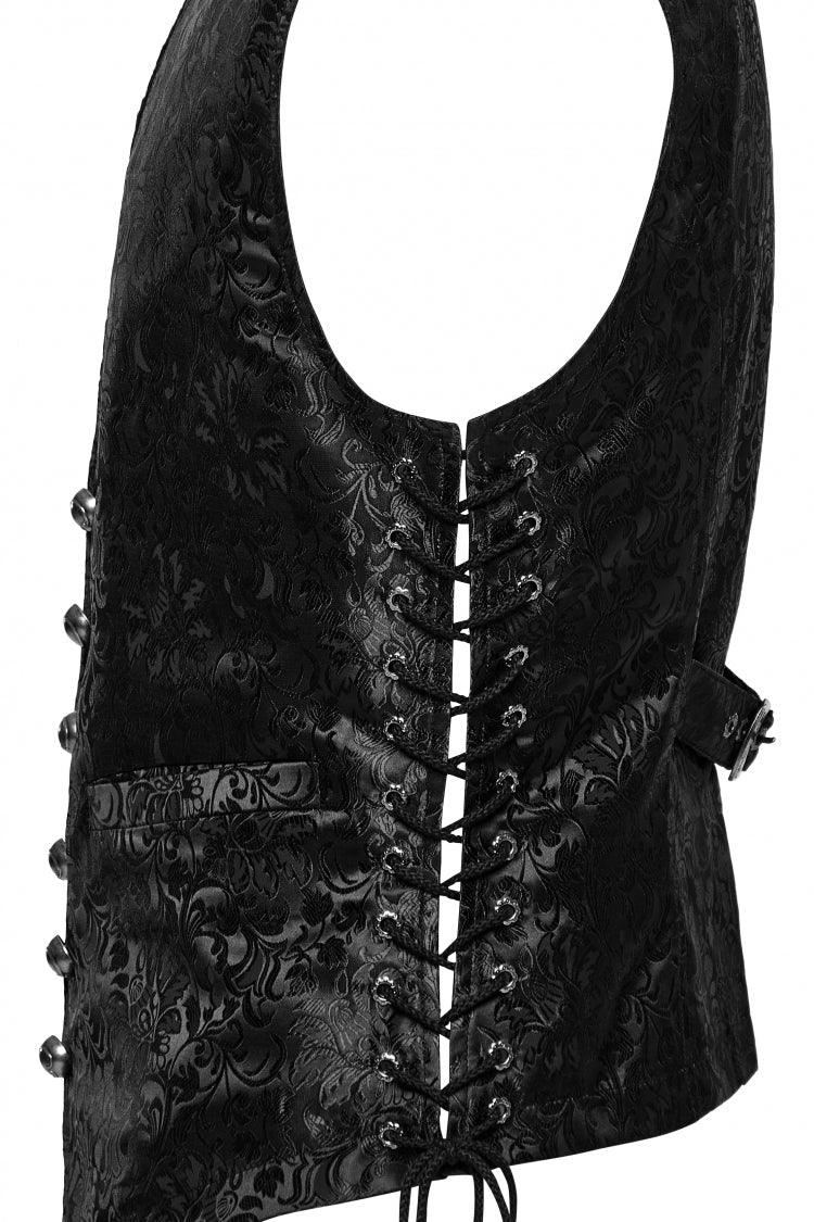 Black V Collar Jacquard Lace-Up Men's Gothic Vest - Product - 6
