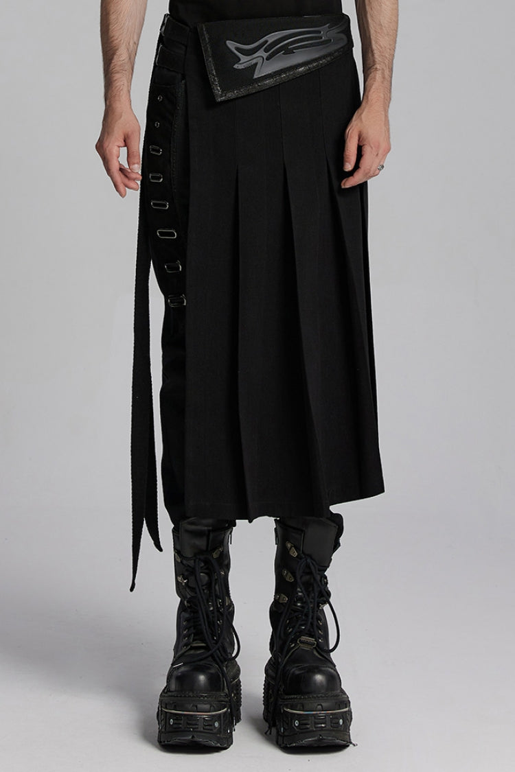 Black Buckle Men's Punk Skirt - Black - 1
