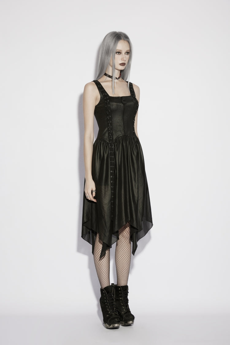 Black Off Shoulder Slim Irregular Zippered Eyelet Women's Punk College Style Dress - Product - 2
