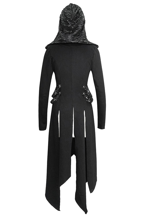 Black Hooded Slim Knitted Long Womens Punk Coat - Product - 6