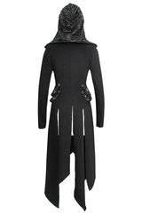 Black Hooded Slim Knitted Long Womens Punk Coat - Product - 6
