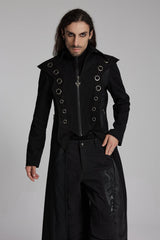 Black Metal Ring Zipper Long Sleeves Men's Punk Long Jacket - Product - 3