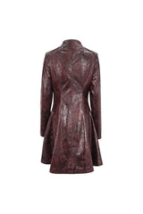 Red Double Buckle Faux Leather Long Women's Punk Coat - Product - 11