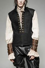 Black Sleeveless Double Breasted Retro Metal Button Decoration Mens Steampunk Vest - Black - 1