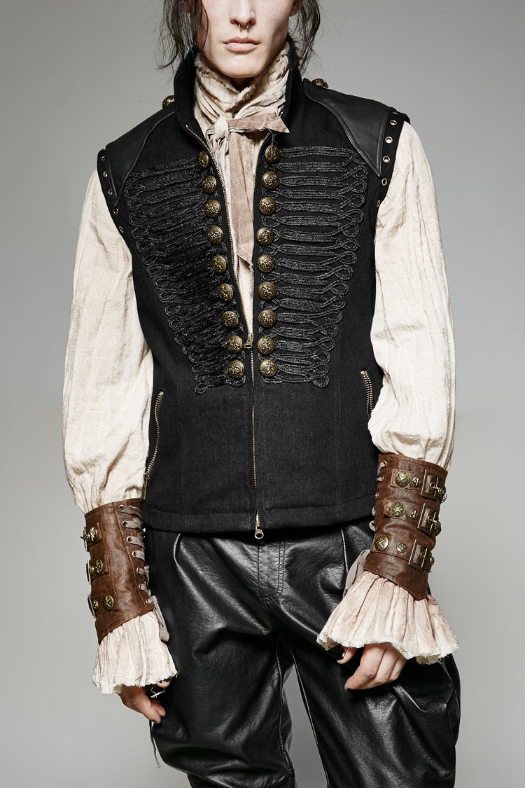 Black Sleeveless Double Breasted Retro Metal Button Decoration Mens Steampunk Vest - Black - 1