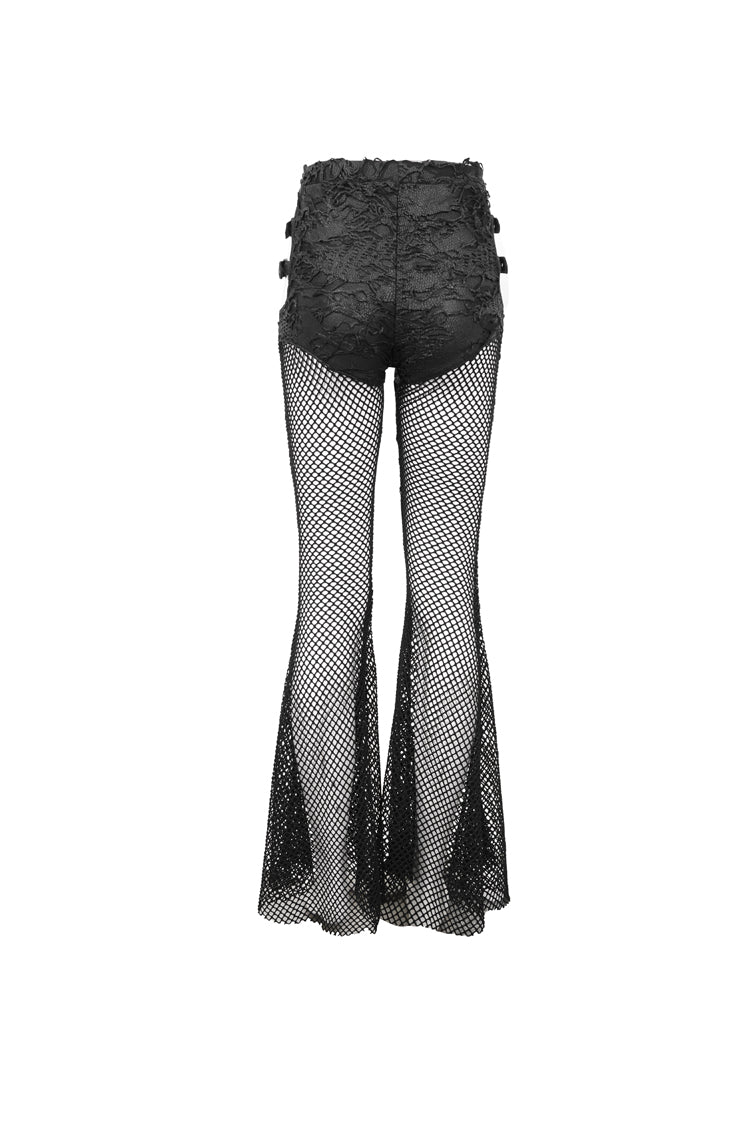 Black Stretch Knit Panel Mesh Cutout Flare Women's Gothic Trousers - Product - 8