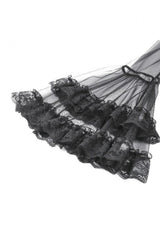 Black Deep-V Ruffled Long Flare Sleeves Sheer Lace Patchwork Lace-Up Women's Gothic Duster - Product - 16