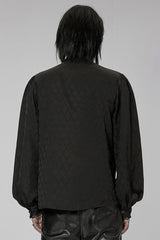 Black Punk Turtleneck Dragon Scale Jacquard Long Lantern Sleeves Lace Edge Men's Shirt - Product - 3