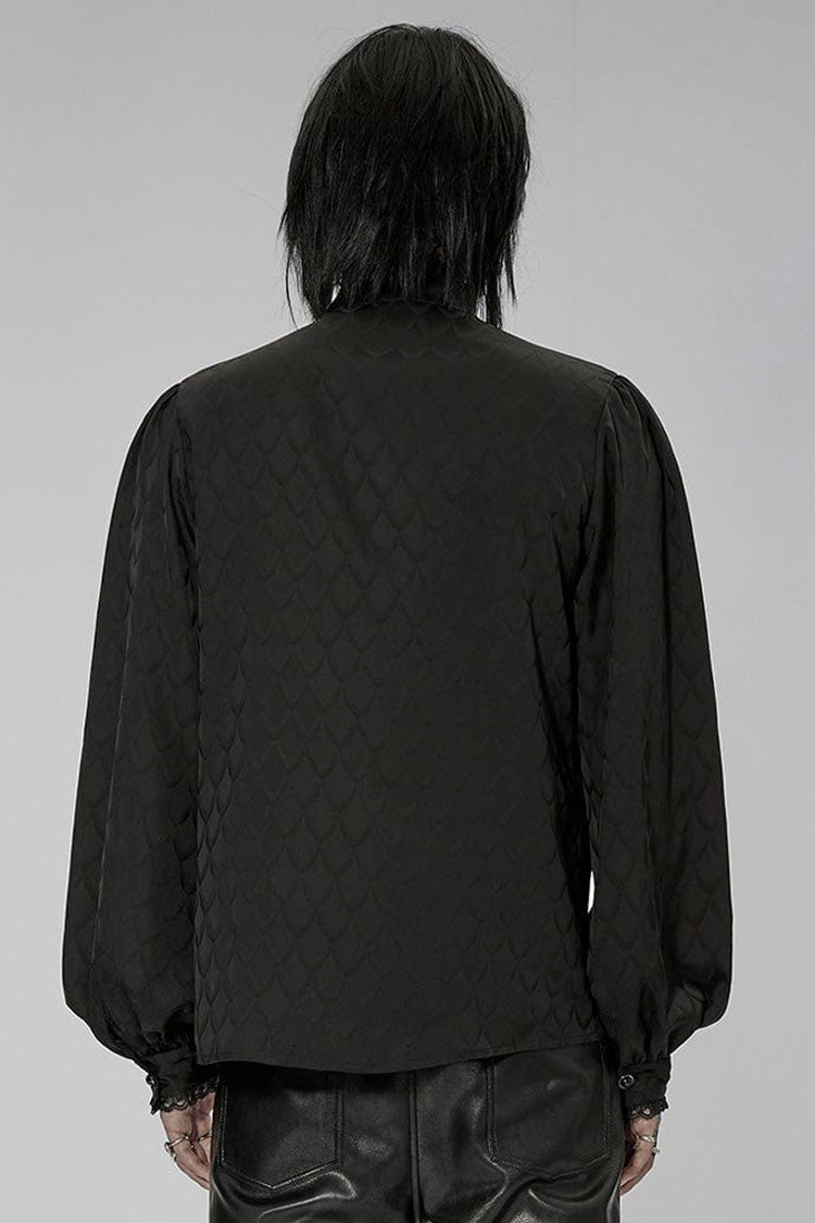 Black Punk Turtleneck Dragon Scale Jacquard Long Lantern Sleeves Lace Edge Men's Shirt - Product - 3