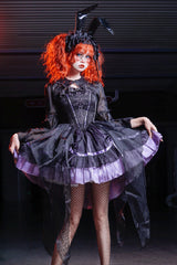 Black/Purple [Devil Girl] Print Ruffle Embroidery Gothic Lolita Jsk Dress - Product - 4