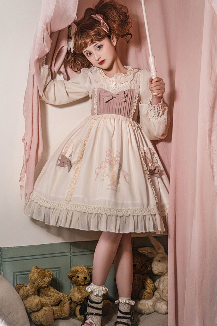 ホワイト／ピンク ノースリーブ Good Night くま柄 スウィート ラブリーロリータワンピース 商品画像