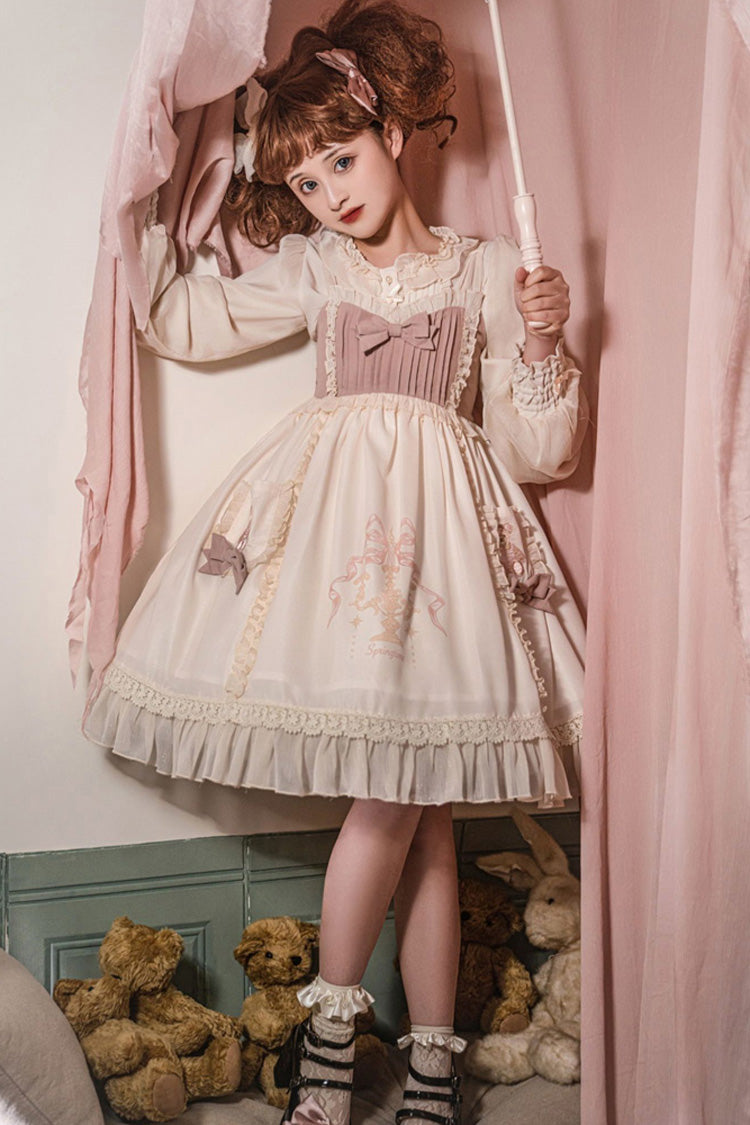White/Pink Sleeveless Good Night Bear Print Sweet Lovely Lolita Dress - Product - 5