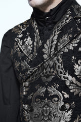 Black/Silver Palace Short Big Jacquard Pattern Men's  Gothic Waistcoat - Product - 4