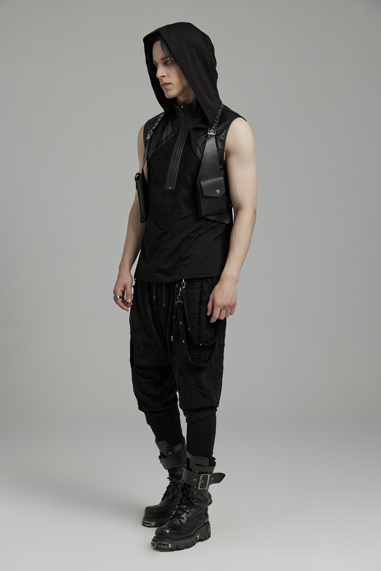 Black Faux Leather Vest Straps Men's Steampunk Vest Bag - Product - 5