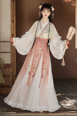 [Lily of the Valley] Long Sleeves Wei-Jin Style Ombre Printed Ruffled Embroidered Chinese Style Classic Hanfu Dress Set 3 Colors - Product - 5