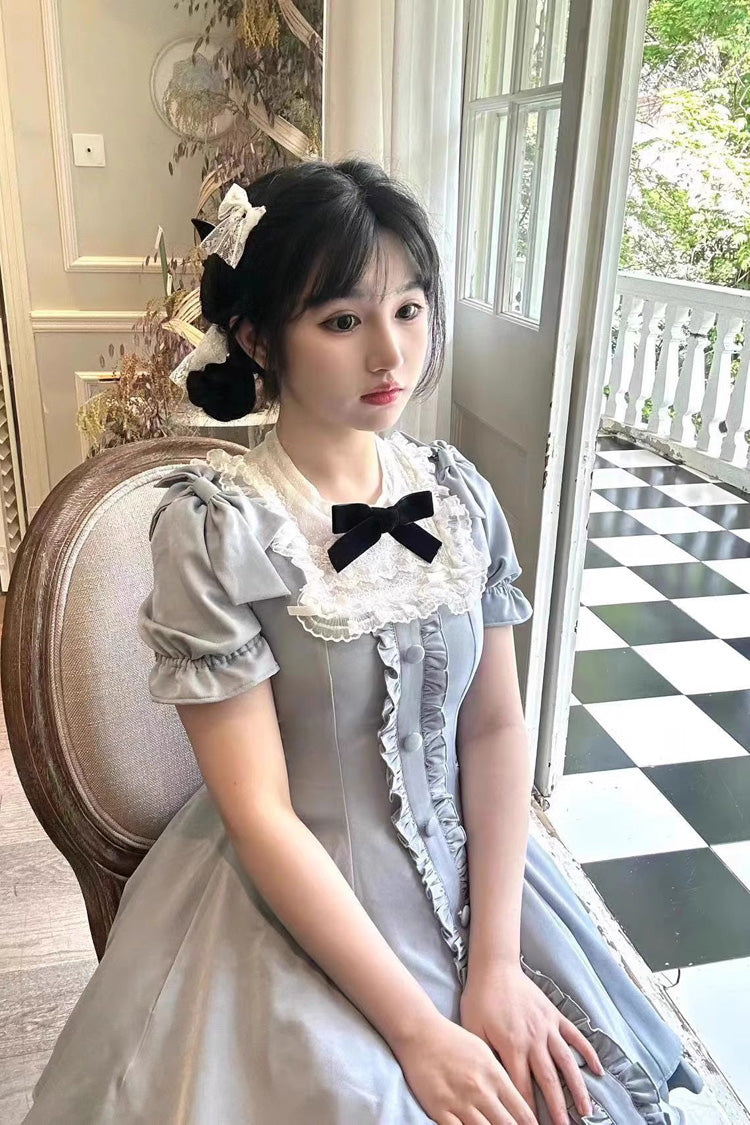 Light Blue Annie's Gift Short Sleeves Bowknot Short Version Sweet Lolita Dress (Plus Size Support) - Product - 8