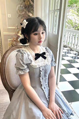 Light Blue Annie's Gift Short Sleeves Bowknot Short Version Sweet Lolita Dress (Plus Size Support) - Product - 8