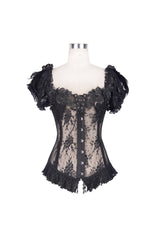 Black Transparent Lace Cotton Waist Fishbone Feather Women's Gothic Flower Corset - Product - 6