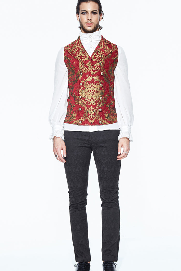Red/Gold Palace Short Big Jacquard Pattern Men's Gothic Waistcoat - Product - 3