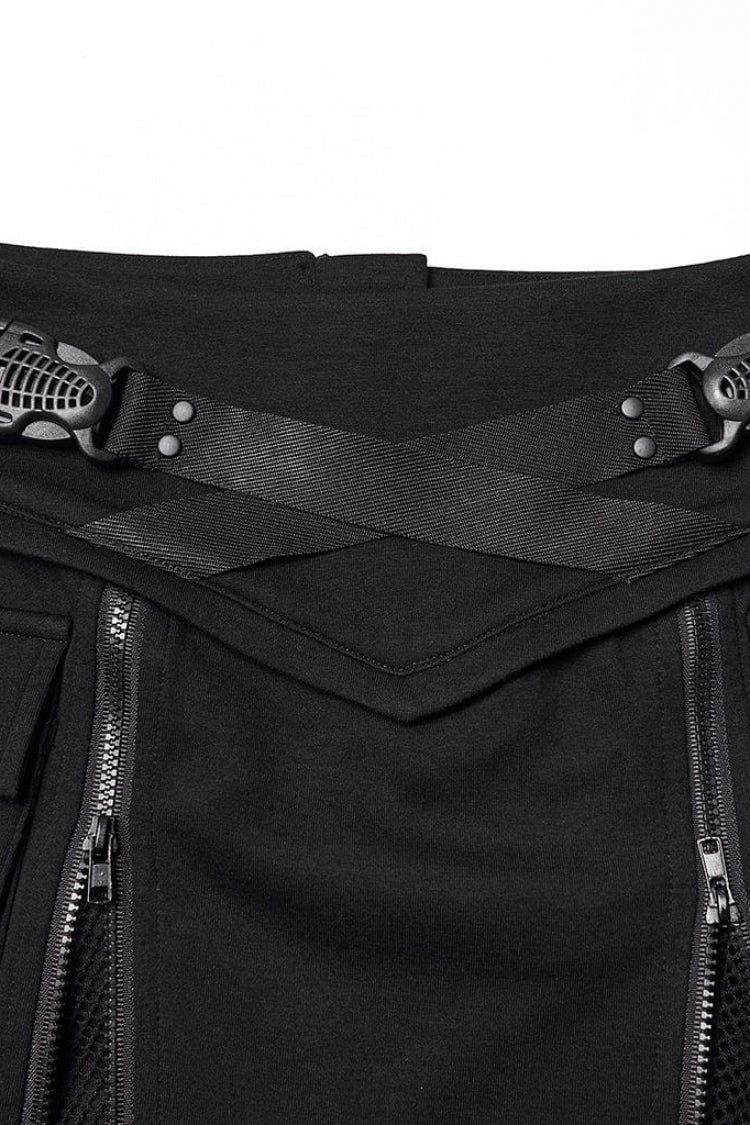 Black Lace-Up Zippered Women's Punk Cool  Big Pockets Techwear Skirt - Product - 7