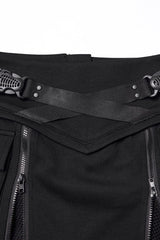 Black Lace-Up Zippered Women's Punk Cool  Big Pockets Techwear Skirt - Product - 7