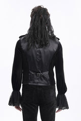 Black Stand Collar Sleeveless Floral Crochet Zipper Men's Gothic Vest - Product - 3