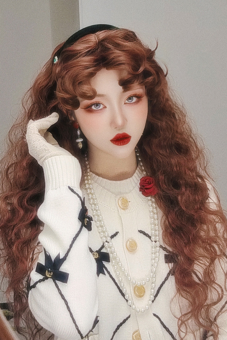 Orange-Brown Vintage Elegant Fluffy Wool Curl Lolita Wig - Product - 6