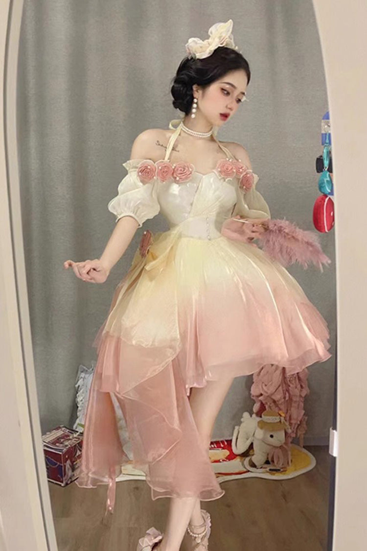 Gradient Gorgeous Bowknot Strawberry Princess Hanayome Short Sweet Lolita Jsk Dress 4 Colors - Product - 8
