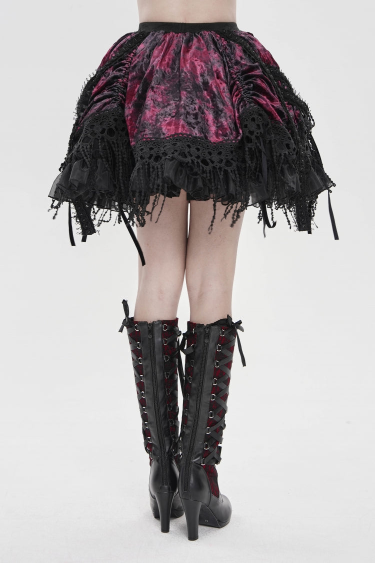 Black/Red  Multi-Layered  Tassels  Chain-Decorated Women's Gothic Skirt - Product - 9