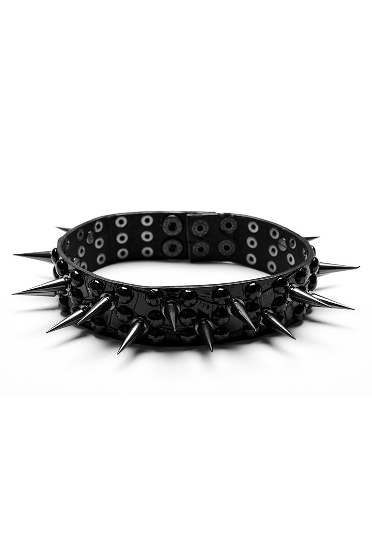 Black Rivets Faux Leather Adjustable Women's Steampunk Choker - Black - 1
