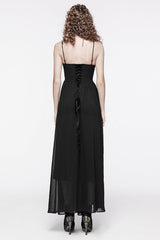 Black Floral Embroidery Lace-Up Women's Gothic Slip Dress - Product - 3