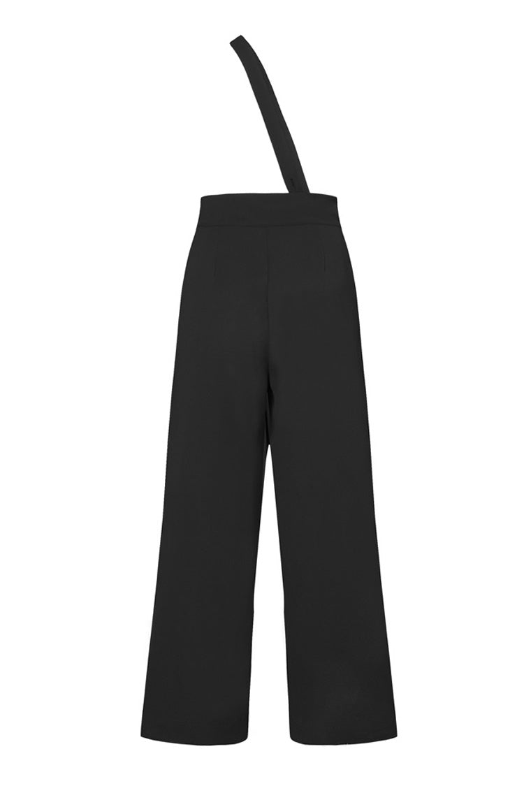 Black High Waist Wide Legged Stitching Women's Steam Punk Strap Pants - Product - 7