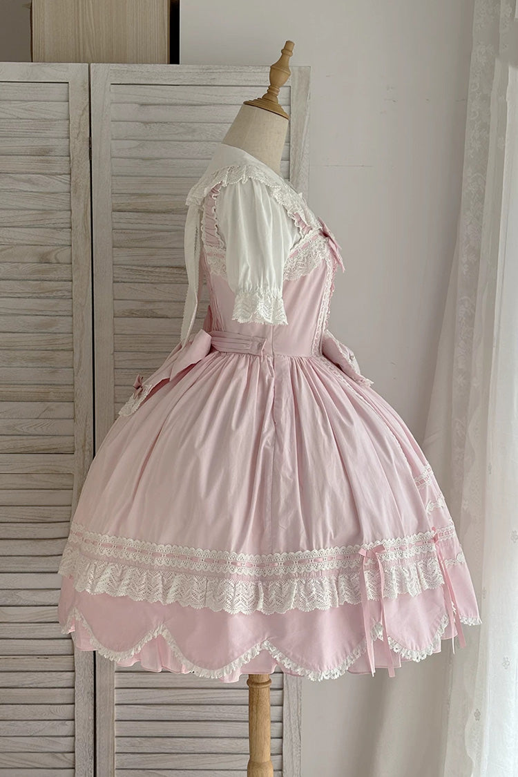 Pink [Petal Bunny] Cotton Sleeveless Ruffled Bow Lace Sweet Elegant Lolita Jsk Dress - Product - 7