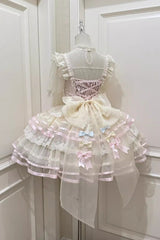 Pink [Butterfly Heart Ballet] Triple-Layered Ruffle Bowknot Lace Sweet Ballet Lolita Jsk Dress - Product - 4