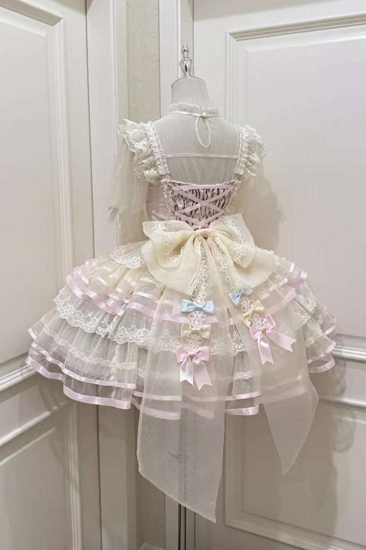 Pink [Butterfly Heart Ballet] Triple-Layered Ruffle Bowknot Lace Sweet Ballet Lolita Jsk Dress - Product - 4