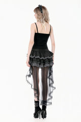 Black Women's Gothic Vintage Multi-Layered Buckled Straps Sheer Lace Patchwork Tank Top - Product - 11