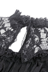 Black Lace Ruffled Stand Collar Long Puff Sleeves Cut-Out Women's Gothic Grad Dress - Product - 12
