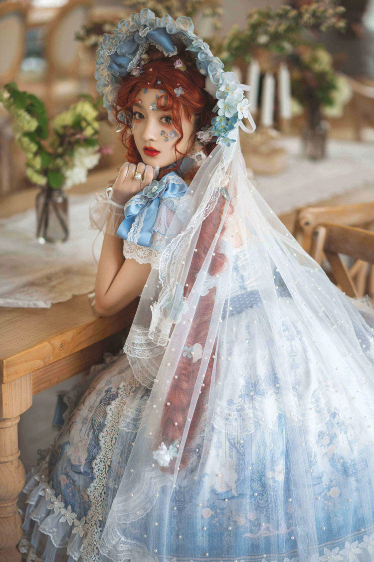 Blue The Key to the Secret Realm Gorgeous Wedding Princess Sweet Lolita Dress Set - Product - 8