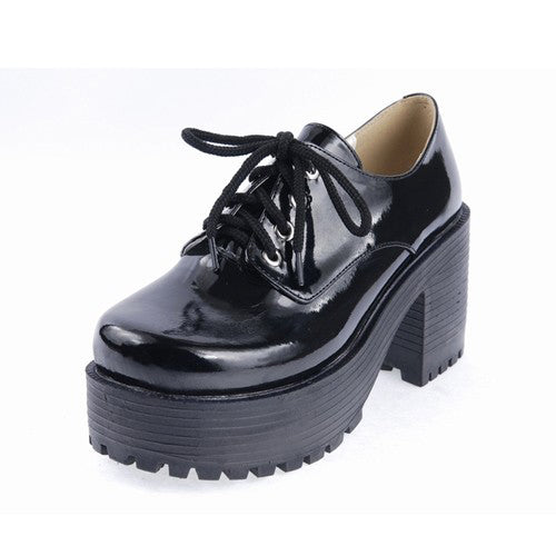 Black Round Toe Army Style Platform Classic Lolita Shoes - Product - 6