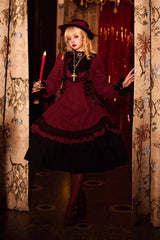 Point Manor Solid Color Stand Collar Long Sleeves Multi-layer Ruffle Gothic Lolita Dress 5 Colors - Product - 3